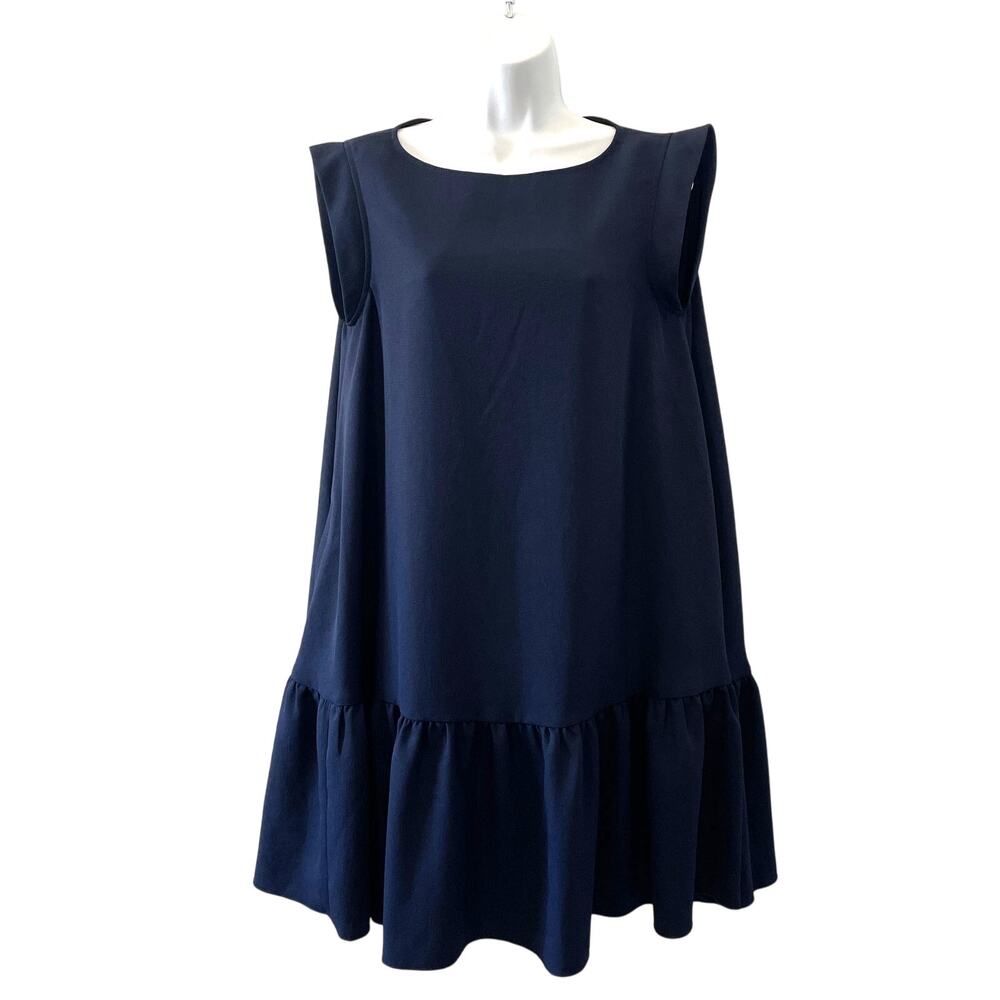 Rachel Comey Dress Womens 4 Blue Zaza Swing Ruffle Pockets Mod Loose Flowy Twee
